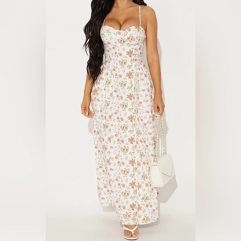 🌺💮 NWT Floral Poplin Maxi Dress Sz L 💮🌺 - Picture 1 of 3
